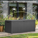 YITAHOME Outdoor Storage Box, 120 Gallon Waterproof Deck Box for Garden Tools, Patio Cushions, and Pool Accessories, Lockable, Easy Assembly, Versatile Bench or Table (Dark Gray)