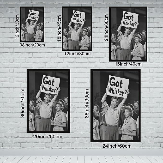 UXCBIA Got Whiskey, Black And White, Alcohol Speakeasy Poster, Prohibition, Protest Art Canvas Poster Bedroom Decor Sports Landscape Office Room Decor Gift Black Frame 08x12in(20x30cm)