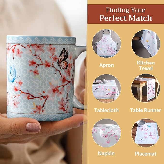 Maison d' Hermine Coffee Mug with Handles Tea Cups (12 Ounce, Pack of 1) | Fine Bone China Coffee Mugs for Hot Beverages Cappuccino Latte Home Restaurant Spring Summer -Blossoms in Spring - Sakura