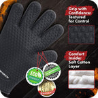 KITCHEN PERFECTION Silicone Smoker Oven Gloves-Extreme Heat Resistant BBQ Gloves-Handle Hot Food Right on Your Grill Fryer & Pit|Waterproof Grilling Cooking Baking Mitts|Superior Value Set +3 Bonuses | Waterproof, 5-Finger Design For A Better Grip, for...