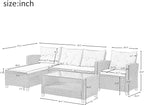 Outdoor Patio Furniture Sets, 4 Piece Rattan Conversation Sofa Wicker Sectional Couch with Chaise Lounge, Single Sofachair, Seat Cushions and Glass Table, for Garden Backyard Deck, Beige