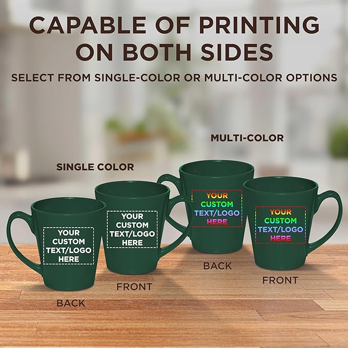 DISCOUNT PROMOS Custom Glossy Ceramic Latte Coffee Mug 12 oz. Set of 50, Personalized Bulk Pack - Perfect for Tea, Espresso, Cappuccino, Hot Cocoa - Green