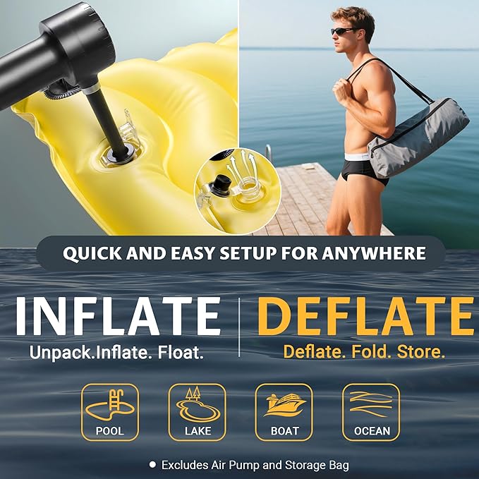 Inflatable Floating Mat/Raft/Dock/Platform, Float with Non-Slip Wave Pattern and Dual Headrest, Multi-Person Water Floating for Pool, Beach, Lake, River, and Ocean Fun