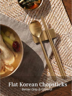 ONGI Korean Spoon and Chopstick 1 Set – Premium 18/10 Titanium Gold – Double Happiness Design – Gift-Ready – Made in Korea – Dishwasher Safe (Hee Pattern Gold 1 Set)