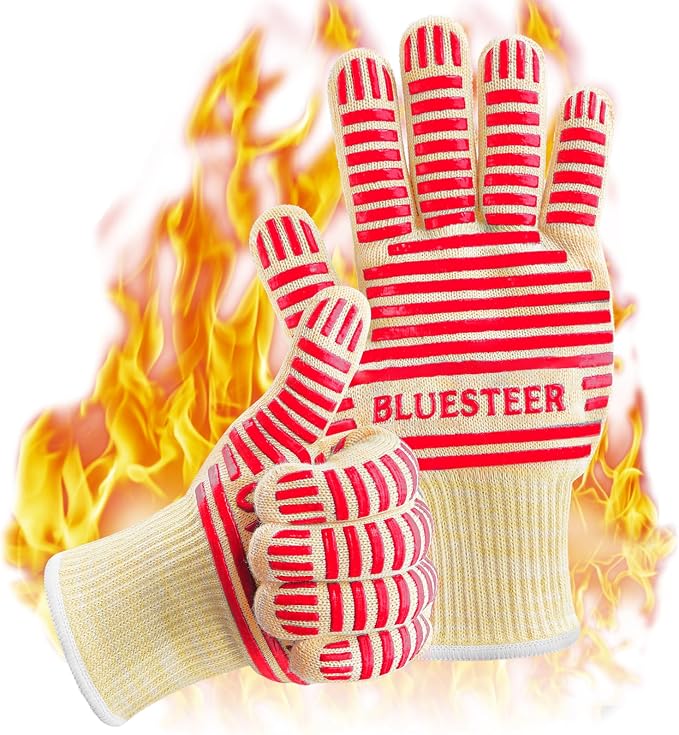 Oven Gloves, Heat Resistant 540 Degrees Grilling Gloves, Hot Surface Handler Non-Slip Silicone Oven Mitts with Fingers, BBQ Gloves for Cooking/Kitchen/Baking, Pack of 2