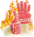 Oven Gloves, Heat Resistant 540 Degrees Grilling Gloves, Hot Surface Handler Non-Slip Silicone Oven Mitts with Fingers, BBQ Gloves for Cooking/Kitchen/Baking, Pack of 2