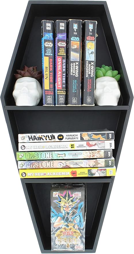 MANNY'S MYSTERIOUS ODDITIES Coffin Bookshelf - Extra Large Coffin Shelf 21 Inches by 11 Inches - Includes Removable Shelves - Gothic Decor for Home