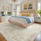 10x12 Area Rug for Living Room Bedroom: Non-Slip Modern Beige White | Machine Washable TPR Backing, Stain-Resistant Low Pile, Pet & Kid Friendly, Abstract Decor for Dining Room, Dorm, Home Office