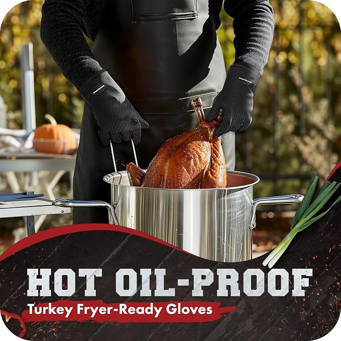 Kitchen perfection XL Silicone Smoker BBQ Gloves -Heat Resistant Oven Mitts | Waterproof, 5-Finger Design For A Better Grip, for Pitmasters, Meat Smoking, Grilling, Cooking, Frying Turkey | Grill Gift