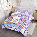 Axolotl Rainbow Unicorn Bedding Set Queen,Purple Unicorn Kids Comforter Sets with Stars Cloud for Girls,1 Quilt with 2 Pillowcases for Girls Kids Teens Children Adults Bedroom Decor All Season