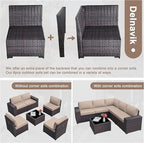 Patio Furniture Set Sofa 6-Piece Wicker Sectional Sofa Set, Outdoor Furniture Rattan Patio Sofa Conversation Set with Thickened Cushions and Glass Coffee Table, Sand