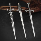 3PCS Skull Sword Hair Pins for Women, Metal Hair Sticks Set, Gothic Hair Accessories, Fantasy Decorative Hair Pins, Medieval Hair Stick Set for Bun Updo Long Thick Hair