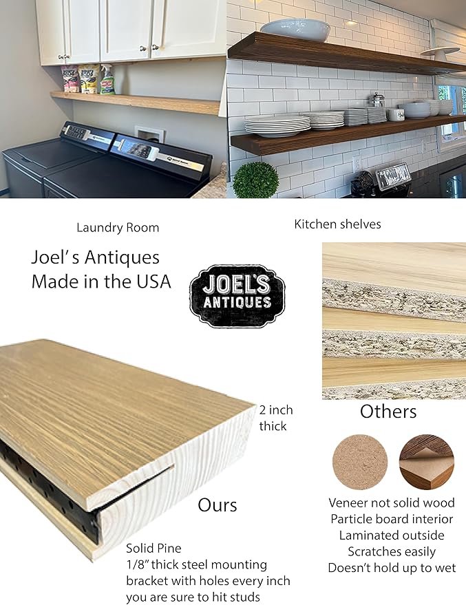 joelsantiques 72 Inch Wooden Floating Shelves for Wall - 72x8x2 in - Made of Natural Wood - Long Wall Shelves for Bedroom - Perfect for Living Room, Kitchen - Black