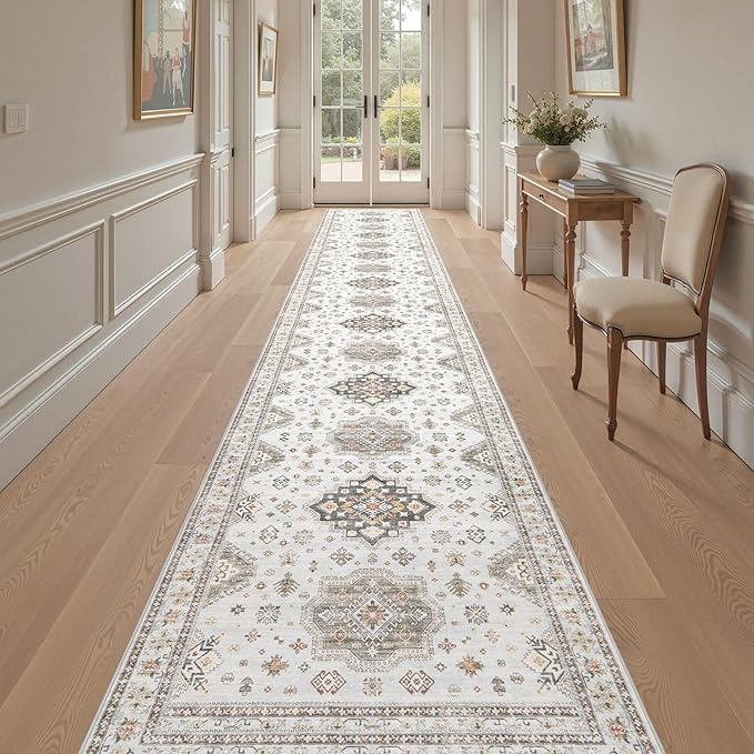 Washable 3x20 Runner Rug - Area Rugs Neutral Vintage Distressed Floral Farmhouse Boho Large Soft Floor Rug Indoor Carpet for Hallway Entryway Home - Blue Brown