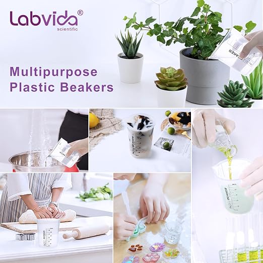 12PCS Mini Plastic Beakers, Vol.30ml(1.01oz) Stackable Measuring Cup with Black Scale line, Plastic Pitcher PP material Ideal for Science Activities and Household Use, LVB010