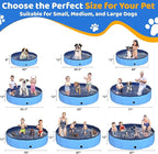39.5" x 12" Foldable Dog Pool - Collapsible Hard Plastic Kiddie Pool for Dogs & Kids, Non-Slip Pet Bath Tub for Outdoor Backyard Use, Lightweight & Portable (Blue)