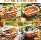 Collapsible BBQ Prep Tub with Lid, Foldable Camping Sink with Colander, Cutting Board, Dish Basin for Kitchen, Bowl, Vegetable and Fruit, Storage Basket for Picnic-Orange