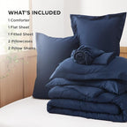 Bedsure Navy King Comforter Set - 7 Pieces Solid King Bed in a Bag, King Bed Set Navy with Quilted Warm Fluffy Comforters, Sheets, Pillowcases & Shams