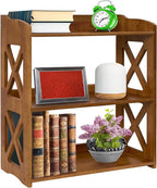 Bookcase by Natural Wood, 3 Tier Bookshelf, Small Book Shelves Freestanding Display Storage Shelves. Open Bookshelf for Bedroom, Living Room and Office (Brown, 3 Tier)