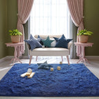 Super Soft Fluffy Shaggy Rugs for Living Room Bedroom, Fuzzy Plush Area Rugs for Girls Kids Room Nursery Home Decor, Furry Dorm Rug Cute Non-Slip Indoor Floor Carpet 4x5.9 Feet, Navy Blue