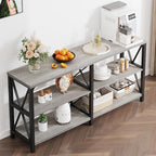 LVB Industrial Entryway Table, Farmhouse Rustic Console Table Behind Couch, Long Metal Wooden Sofa Table with Storage Shelf, Modern Foyer Hallway for Living Room Bedroom, Light Grey Oak, 63 in