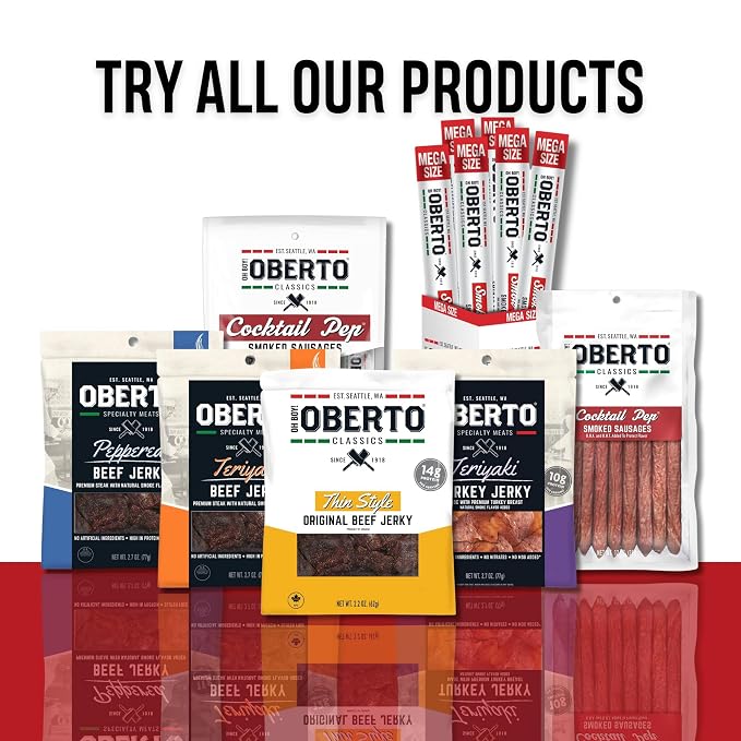 Oberto Classics Smok-A-Roni Smoked Sausage Mega Size, Oh Boy! Oberto Beef & Pork Sausage XL Meat Stick, Peperoni Style Protein Snacks, 1.8 Ounce (Pack of 20)
