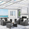 Wisteria Lane 4 Piece Outdoor Patio Furniture Sets, Wicker Conversation Set for Porch Deck, Grey Rattan Sofa Chair with Cushion （Dark Grey
