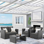 Wisteria Lane 4 Piece Outdoor Patio Furniture Sets, Wicker Conversation Set for Porch Deck, Grey Rattan Sofa Chair with Cushion （Dark Grey