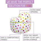 2 Sizes in 1 Stuffed Animal Storage Bean Bag Chair Cover for Kids & Adults | Washable XL Stuffie Seat | 100% Cotton | Pouf Organizer for Plush Toys, Linens, Quilts & Pillows | Polka Dots