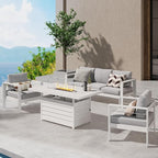 Wisteria Lane Aluminum Patio Furniture Set, 4 Pcs Metal Outdoor Furniture Set with CSA Certified 54in Propane Gas Fire Pit Table, Patio Conversation Set with 5in Olefin Cover Cushions, White