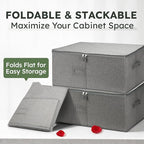 LotFancy Stemware Storage Container for Moving, Hard Shell, Wide Wine Glass Storage Box with Dividers & Handles, Stackable, Foldable Crystal Glassware Case, 21”x15.5”x10”, Grey
