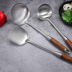 AOOSY Soup Ladle,304 Stainless Steel Cooking Ladle Spoon with Wooden Handle | 13.8 In Long Wood Handle Soup Spoon,Kitchen Utensil Wok Tool for Cooking, Gravy, Sauces