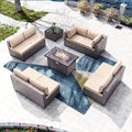 Kullavik 10 Pieces Outdoor Patio Furniture Set with 43" Gas Propane Fire Pit Table PE Wicker Rattan Sectional Sofa Patio Conversation Sets,Sand