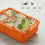 KitchFort® Large Silicone Ice Cube Tray (3-Pack), Easy Release 2" Big Ice Cubes - Cocktail, Whiskey Ice Cubes Mold - Ice Trays for Freezer with Lid - Stackable Silicone Ice Tray - Orange