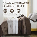 Andency Stripe Comforter Set King Size (104x90 Inch), 3 Pieces Brown Patchwork Striped Comforter, Soft Microfiber Down Alternative Comforter Bedding Set with Corner Loops