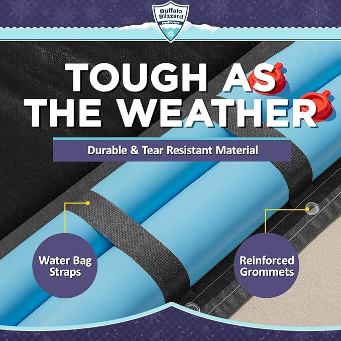 Buffalo Blizzard Economy 12 ft x 24 ft Rectangular Winter Pool Cover | Black/Blue | Closing Inground Swimming Pools | Easy to Install | Heavy Duty, Cold & UV Resistant | Shields from Seasonal Debris