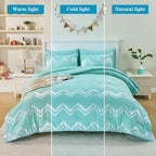 Wowelife Teal Comforter Set Queen7 Pieces Blue Glitter Metallic Bedding Set Full Teal Kids Comforter Set Breathable with Comforter, Flat Sheet, Fitted Sheet, 2 Pillow Shams and 2 Pillowcases