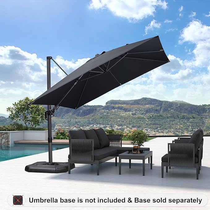 PURPLE LEAF 9.8' X 9.8' Left-right Tilting Patio Umbrella Outdoor Cantilever Swivel Square Umbrella Aluminum Offset Umbrella with 360-degree Rotation for Garden Deck Pool Patio Grey