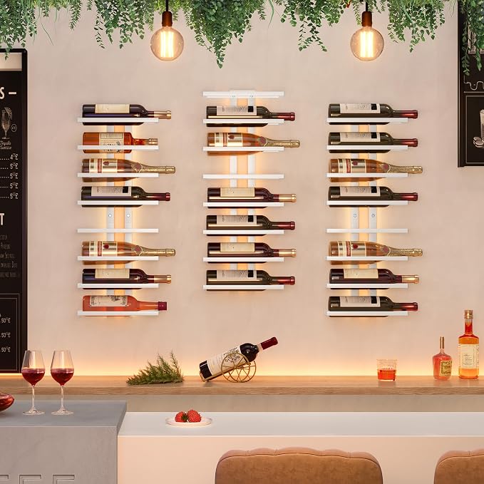 Hoctieon 8 Tier Wall Mount Wine Rack, Wall Racks for Wine Bottles Display and Storage, Hanging Bottle Organizer for Living Room, Dining Room, Wine Cellar, Bar, White