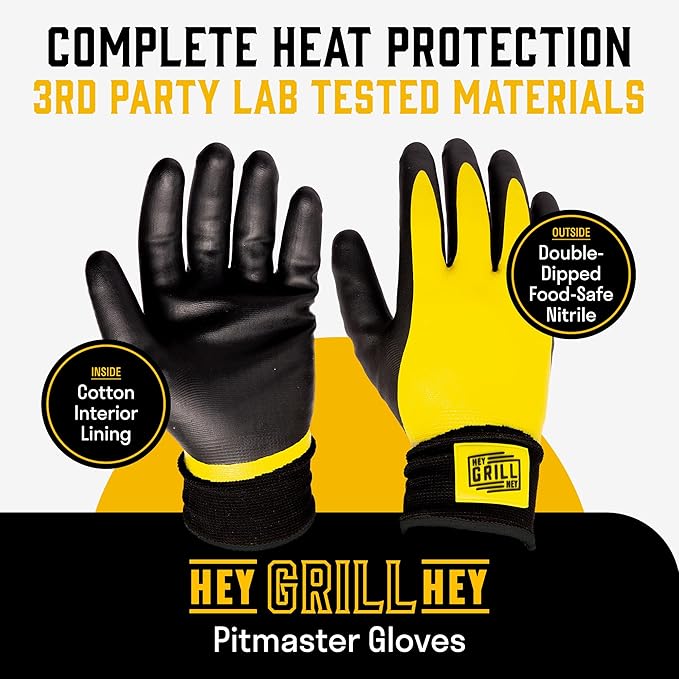 Hey Grill Hey Pitmaster Gloves | BBQ Gloves | Heat Protection up to 500°F or 260°C | High Temp Resistance | Fireproof Glove for Grilling Smoking Barbecue | Washable Mitts | Waterproof | Size - Medium