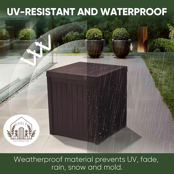 Deck Box, 51 Gallon Front Porch Package Bin Delivery Box for Outside, Small Patio Outdoor Storage Boxes Waterproof, UV Resistant Plastic Resin Pool Storage Bins with lids, Brown