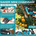 Saker Mini Chainsaw,Portable Electric Chainsaws Cordless,Handheld Chain Saw Pruning Shears Chain Saws for Tree Branches,Courtyard,Household and Garden,Christmas Gifts for Men Dad Husband Women