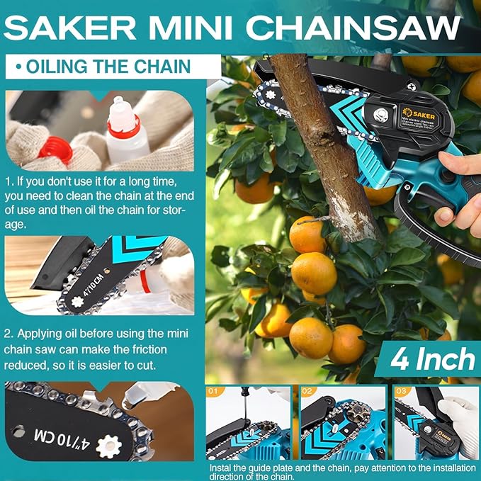 Saker Mini Chainsaw,Portable Electric Chainsaws Cordless,Handheld Chain Saw Pruning Shears Chain Saws for Tree Branches,Courtyard,Household and Garden,Christmas Gifts for Men Dad Husband Women