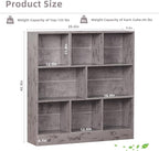 LEYAOYAO 8 Cube Bookshelf with Base,3 Tier Mid-Century Modern Grey Bookcase,Standing Wide Bookshelves Storage Organizer Shelf,Rustic Wood Display Cabinet Book Shelves for Bedroom,Living Room,Office