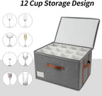 Stemware Storage Cases,Wine Glass Storage Box,with Dividers,Holds 12 Red or White Wine Glasses, Durable Glassware Storage Containers for Crystal or Stemware (Grey red, 2 Stemware storage cases)