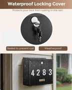 LAND·VOI Locking Wall-Mount Mailbox for Outside, with 4 Keys, Galvanized Steel Rustproof Metal Postbox, 4" Dx13.8 Wx11.2 H, Includes 3 Sets of Mailbox Numbers, Nameplate, Black, AMB33B