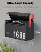 Uniclife Wall Mount Mailbox for Outside (No Locking Mechanism) | Flag & Number Stickers, Large Metal Mail Box for House, Modern Post Box for Outdoor Office Home