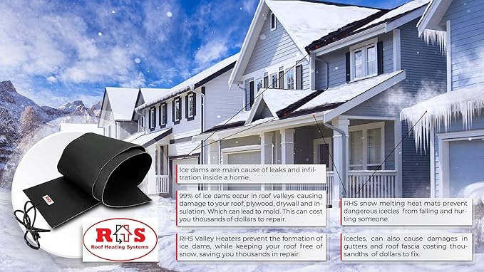 RHS Snow Melting System - Roof and Valley Heater - Snow and Ice Melting Mats - Ice Dam Prevention - Color Black - American Made - Melts 2 Inches of Snow per Hour (30' ft. x 13" in.)