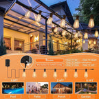 100 FT Outdoor String Lights for Outside, IP65 Waterproof ST38 LED Shatterproof Bulbs, Dimmable & Timable, 3 Light Modes, Hanging Patio Edison Lights for Porch Backyard Cafe Bistro