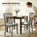 HOMCOM Farmhouse Dining Chairs Set of 2 Rubberwood Legs, Rustic Gray | Upholstered Linen Fabric, Kitchen Chairs, for Kitchen, Dining Room
